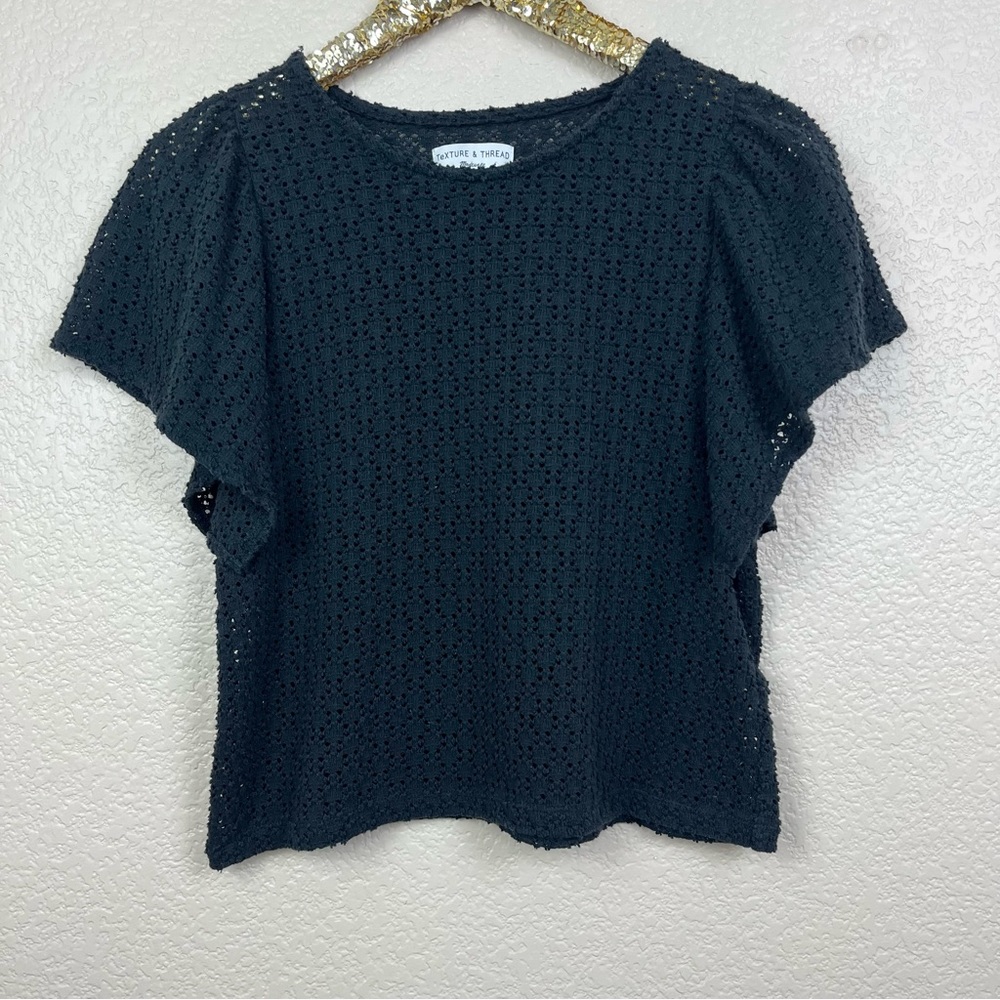 Texture & Thread Eyelet Flutter-Sleeve Top - image 2